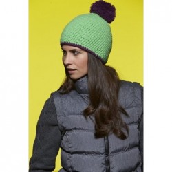 Pompon Hat with Contrast Stripe